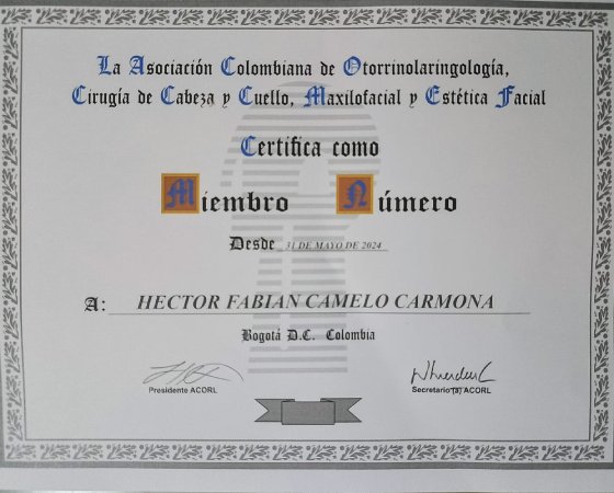 Hector Fabian  Camelo Carmona  Otorrinolaringólogo